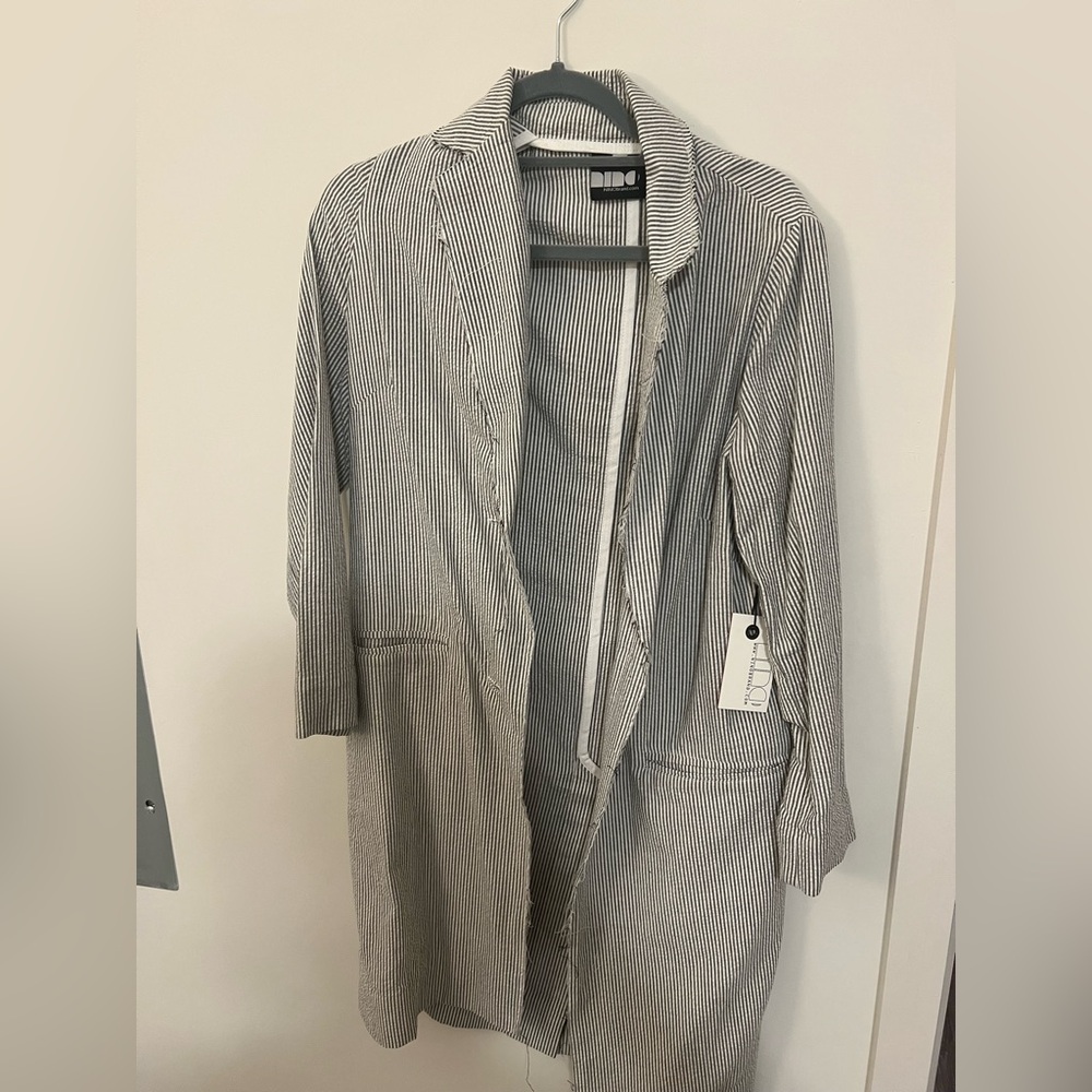 NINO Grey and White Pinstriped Trench Coat
